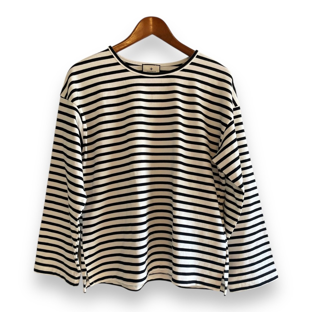 Tuckernuck Black White Breton Stripe Long Sleeve Tee Oversized Nautical Size XS